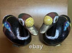PAIR Vintage Asian Cloisonné Goose Duck Large Trinket Boxes