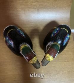 PAIR Vintage Asian Cloisonné Goose Duck Large Trinket Boxes
