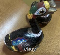 PAIR Vintage Asian Cloisonné Goose Duck Large Trinket Boxes