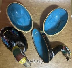 PAIR Vintage Asian Cloisonné Goose Duck Large Trinket Boxes