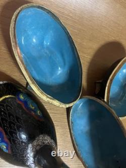 PAIR Vintage Asian Cloisonné Goose Duck Large Trinket Boxes