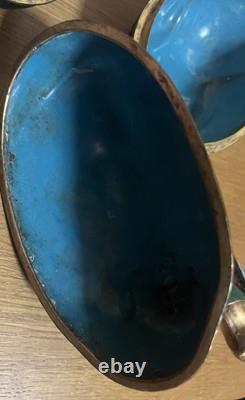 PAIR Vintage Asian Cloisonné Goose Duck Large Trinket Boxes