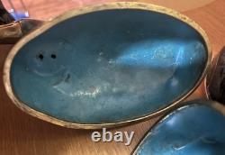 PAIR Vintage Asian Cloisonné Goose Duck Large Trinket Boxes
