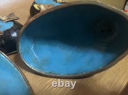 PAIR Vintage Asian Cloisonné Goose Duck Large Trinket Boxes