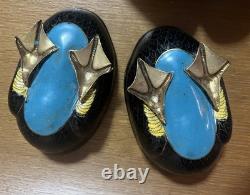 PAIR Vintage Asian Cloisonné Goose Duck Large Trinket Boxes