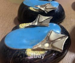 PAIR Vintage Asian Cloisonné Goose Duck Large Trinket Boxes