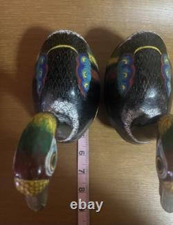 PAIR Vintage Asian Cloisonné Goose Duck Large Trinket Boxes