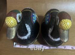 PAIR Vintage Asian Cloisonné Goose Duck Large Trinket Boxes