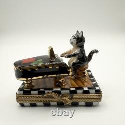 Peint Main Limoges France Chamart Cat Piano Trinket Box Vintage/Antique Video
