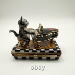 Peint Main Limoges France Chamart Cat Piano Trinket Box Vintage/Antique Video