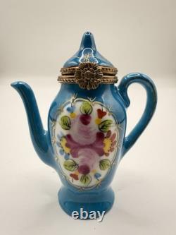 Peint Main Limoges France Chamart Floral Tea Kettle Trinket Box Vintage/Antique