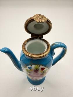 Peint Main Limoges France Chamart Floral Tea Kettle Trinket Box Vintage/Antique