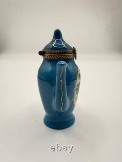 Peint Main Limoges France Chamart Floral Tea Kettle Trinket Box Vintage/Antique
