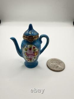 Peint Main Limoges France Chamart Floral Tea Kettle Trinket Box Vintage/Antique