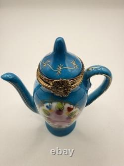 Peint Main Limoges France Chamart Floral Tea Kettle Trinket Box Vintage/Antique
