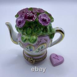 Peint Main Limoges France Chamart Flowers Teapot Trinket Box Vintage Antique