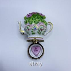Peint Main Limoges France Chamart Flowers Teapot Trinket Box Vintage Antique