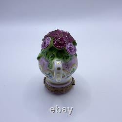 Peint Main Limoges France Chamart Flowers Teapot Trinket Box Vintage Antique