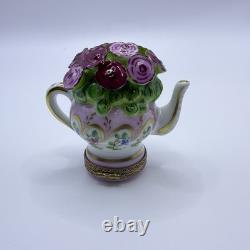 Peint Main Limoges France Chamart Flowers Teapot Trinket Box Vintage Antique