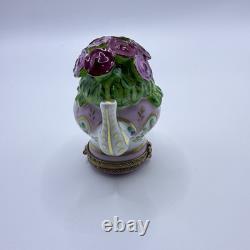 Peint Main Limoges France Chamart Flowers Teapot Trinket Box Vintage Antique