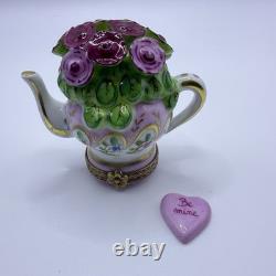 Peint Main Limoges France Chamart Flowers Teapot Trinket Box Vintage Antique