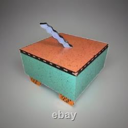 Post Modern Memphis Painted Wood Vintage Jewelry Box By Hollis Fingold Signed
