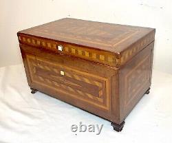 Quality 1800's antique handmade inlaid marquetry wood jewelry box mirror