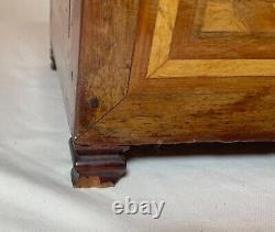 Quality 1800's antique handmade inlaid marquetry wood jewelry box mirror