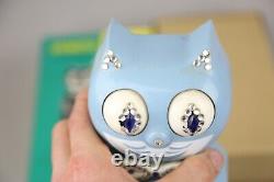 RARE 60s Blue Jeweled vintage electric kit cat klock kat clock with Box