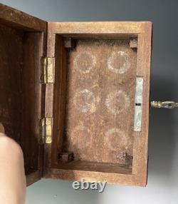 RARE Antique Victorian Era Indian 1900s Inlaid Wooden Perfume Bottle Lock Box