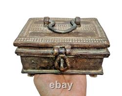 Rare 1850's Original Old Vintage Antique Brass Fine Design Engraved Jewelry Box