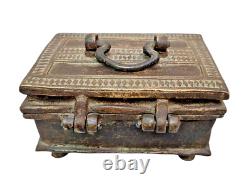 Rare 1850's Original Old Vintage Antique Brass Fine Design Engraved Jewelry Box