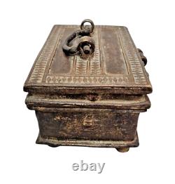 Rare 1850's Original Old Vintage Antique Brass Fine Design Engraved Jewelry Box