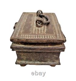 Rare 1850's Original Old Vintage Antique Brass Fine Design Engraved Jewelry Box