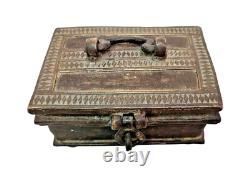 Rare 1850's Original Old Vintage Antique Brass Fine Design Engraved Jewelry Box