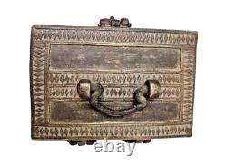 Rare 1850's Original Old Vintage Antique Brass Fine Design Engraved Jewelry Box