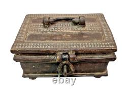 Rare 1850's Original Old Vintage Antique Brass Fine Design Engraved Jewelry Box