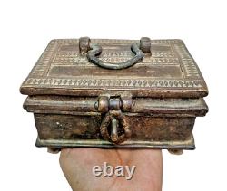 Rare 1850's Original Old Vintage Antique Brass Fine Design Engraved Jewelry Box