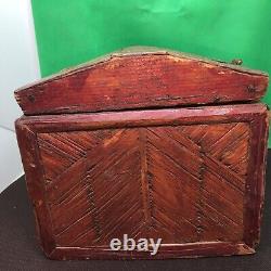 Rare Antique FolkArt, Prison, Primitive Matchstick Covered Box, 8-8-7 1/4tall