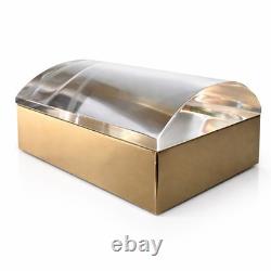 Rare VTG MCM Lucite Optical Jewelry Box Curved Magnifying Lid Gold-Tone 7x5x3