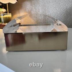 Rare VTG MCM Lucite Optical Jewelry Box Curved Magnifying Lid Gold-Tone 7x5x3