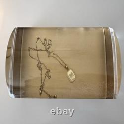 Rare VTG MCM Lucite Optical Jewelry Box Curved Magnifying Lid Gold-Tone 7x5x3