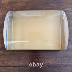 Rare VTG MCM Lucite Optical Jewelry Box Curved Magnifying Lid Gold-Tone 7x5x3