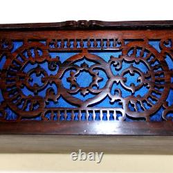 Rare Vintage French Reticulated Wood Box Blue Tufted Lining