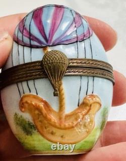 Rare Vintage HOT AIR BALLOON Trinket Box LIMOGES Peint A Main