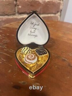 Rare Vintage Hand Painted Limoges Heart Trinket Box with Candies I Love You