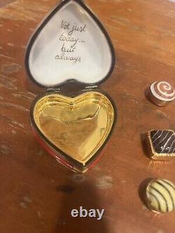 Rare Vintage Hand Painted Limoges Heart Trinket Box with Candies I Love You