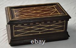 Rare Vintage Handcrafted Moroccan Bone Inlaid Wood Jewelry Box storage Chest