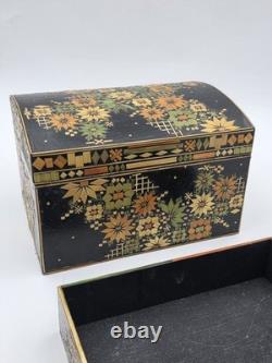 Rare Vintage Handmade Portuguese Straw Marquetry Floral Jewelry Trinket Box