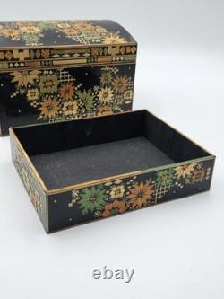 Rare Vintage Handmade Portuguese Straw Marquetry Floral Jewelry Trinket Box